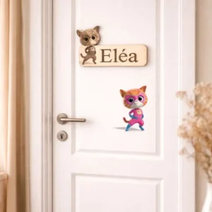 Plaque de porte bois personnalisée – Prénom enfant gravé