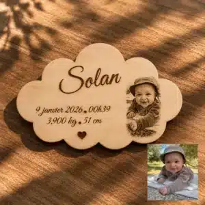 Plaque de naissance personnalisée en bois