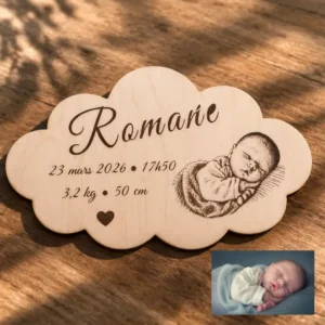 Plaque de naissance personnalisée en bois
